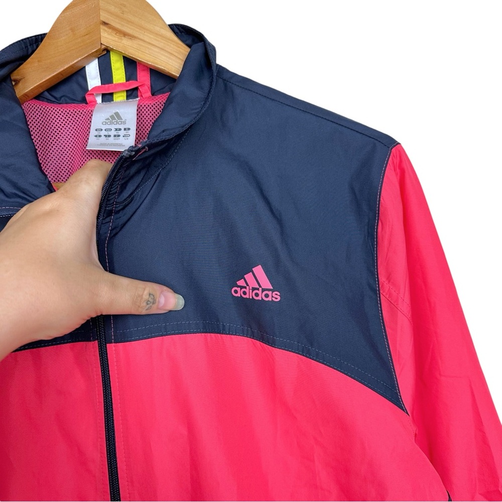 Adidas Lightweight Running Zip Up Swishy Windbreaker Gym Track Jacket Pink Blue - Picture 3 of 14